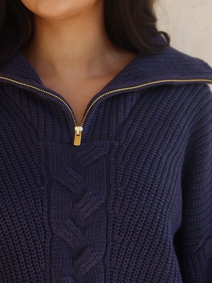 KNITTED - Half-Zip Sweater • Midnight Blue