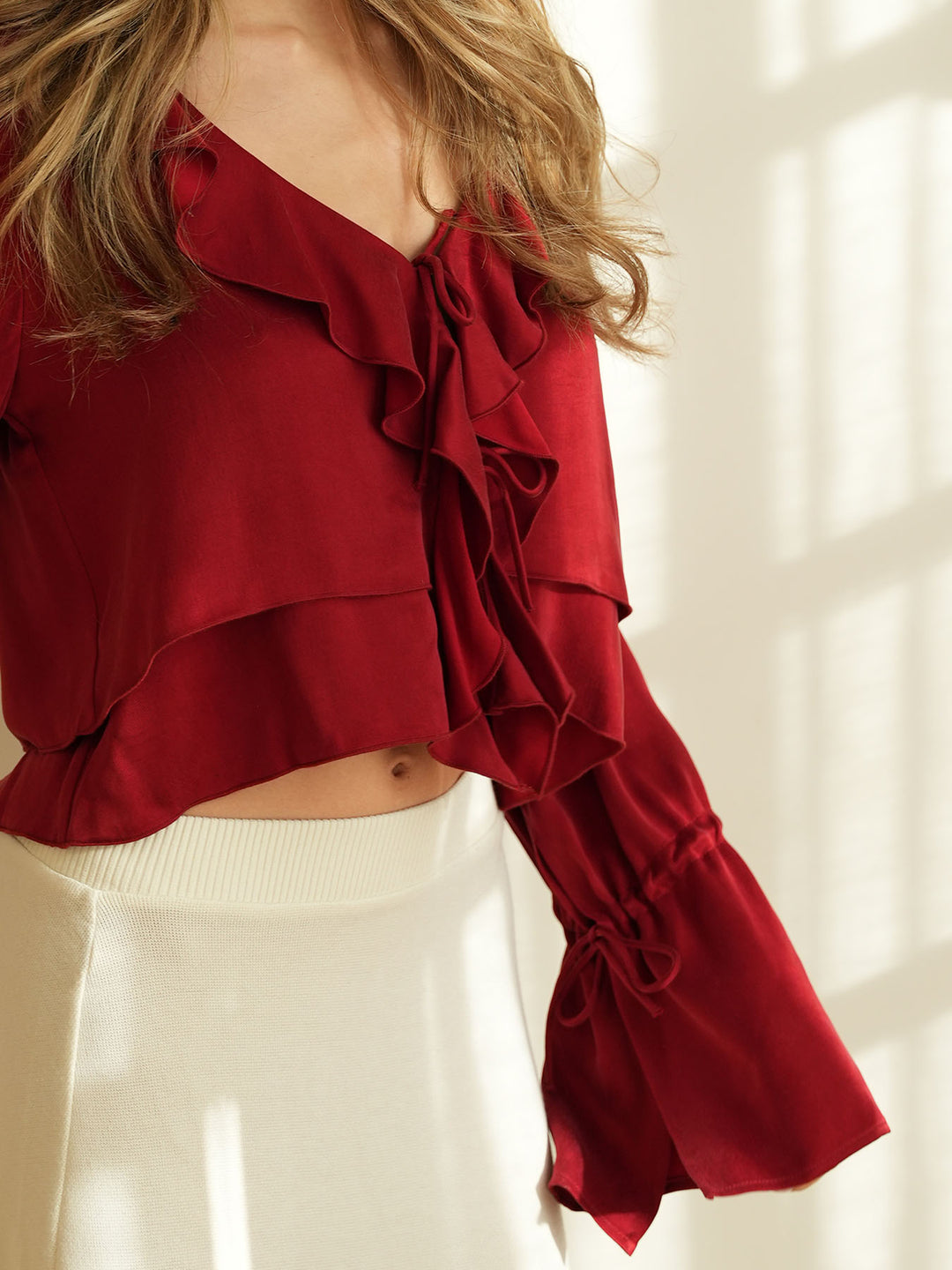 ROMANTIC - Longsleeve Volant Blouse • Bordeaux