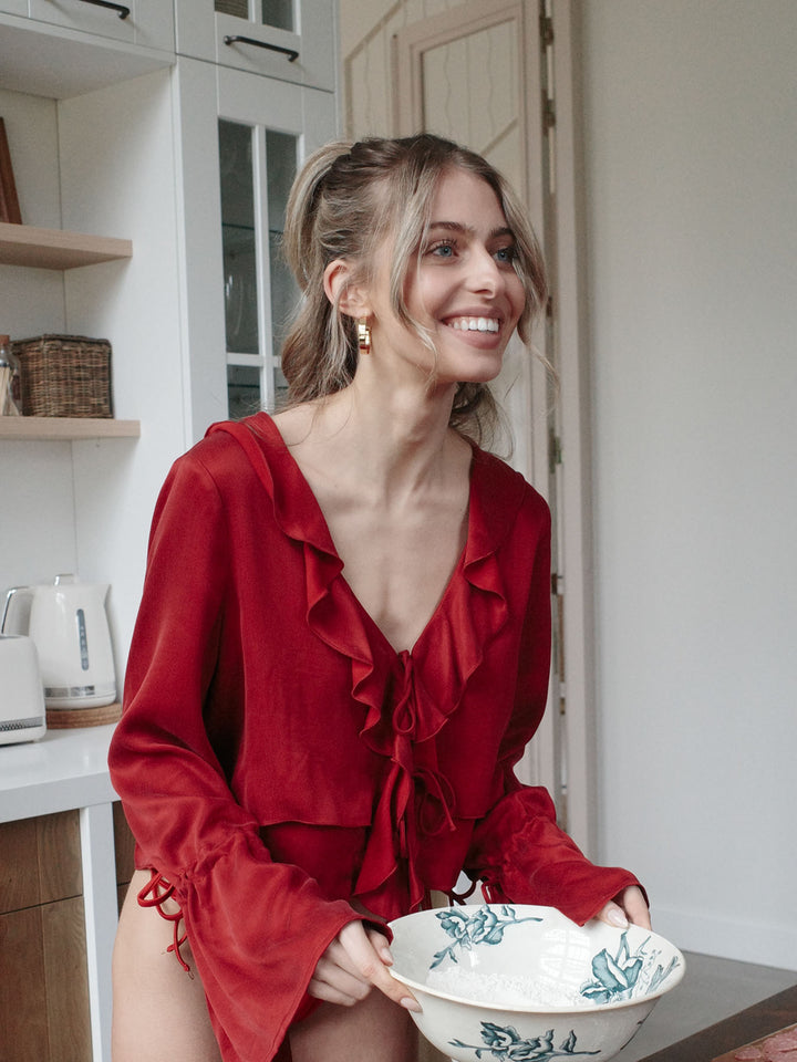 ROMANTIC - Longsleeve Volant Blouse • Bordeaux