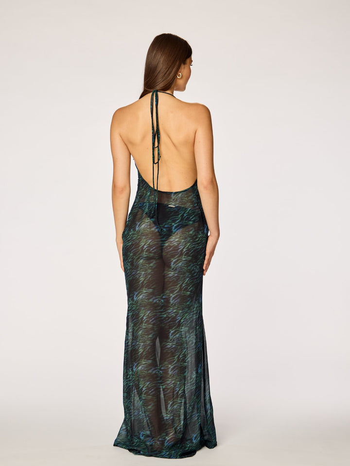 NAYA - Sheer Low Back Maxi Dress • Dark Jungle