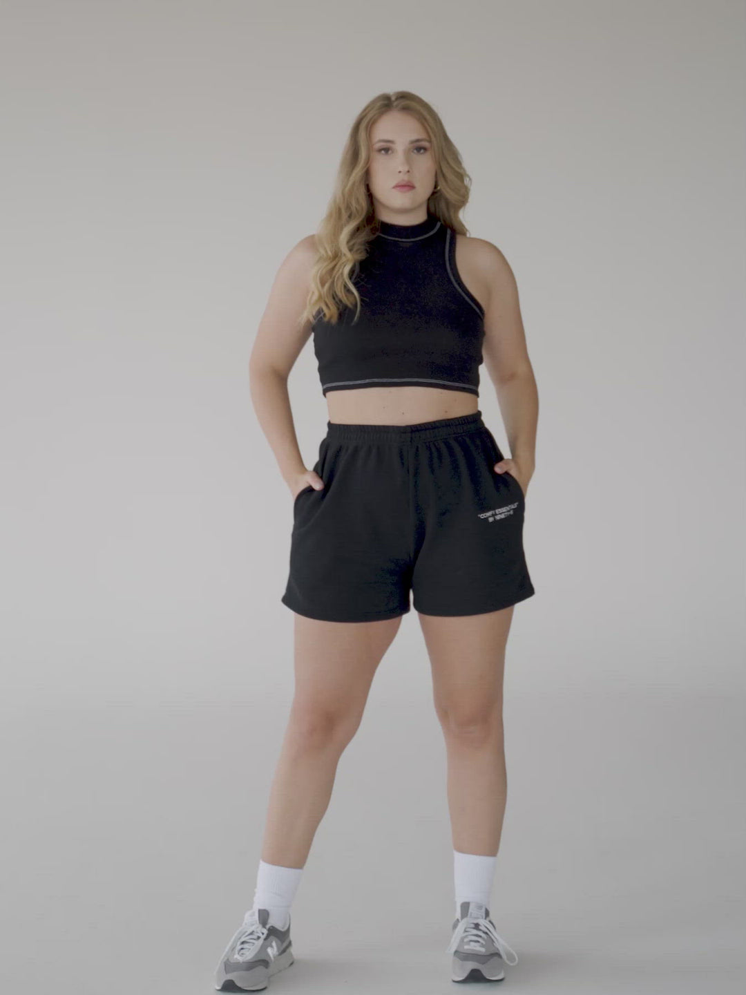 SET - ESSENTIALS - RIBBED CROPPED TOP AND SHORTS • BLACK