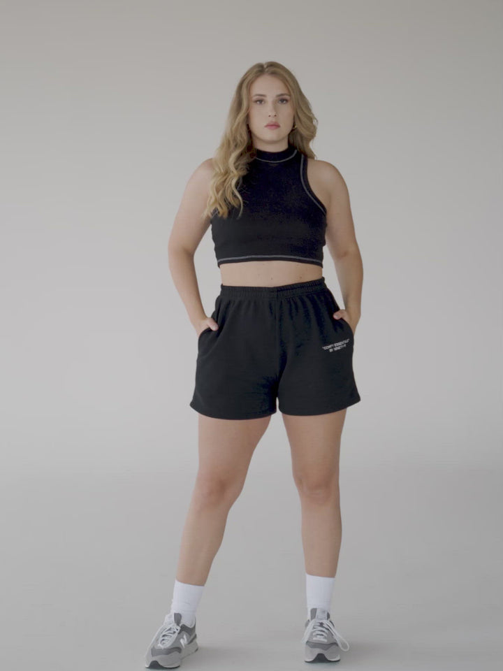 SET - ESSENTIALS - RIBBED CROPPED TOP AND SHORTS • BLACK