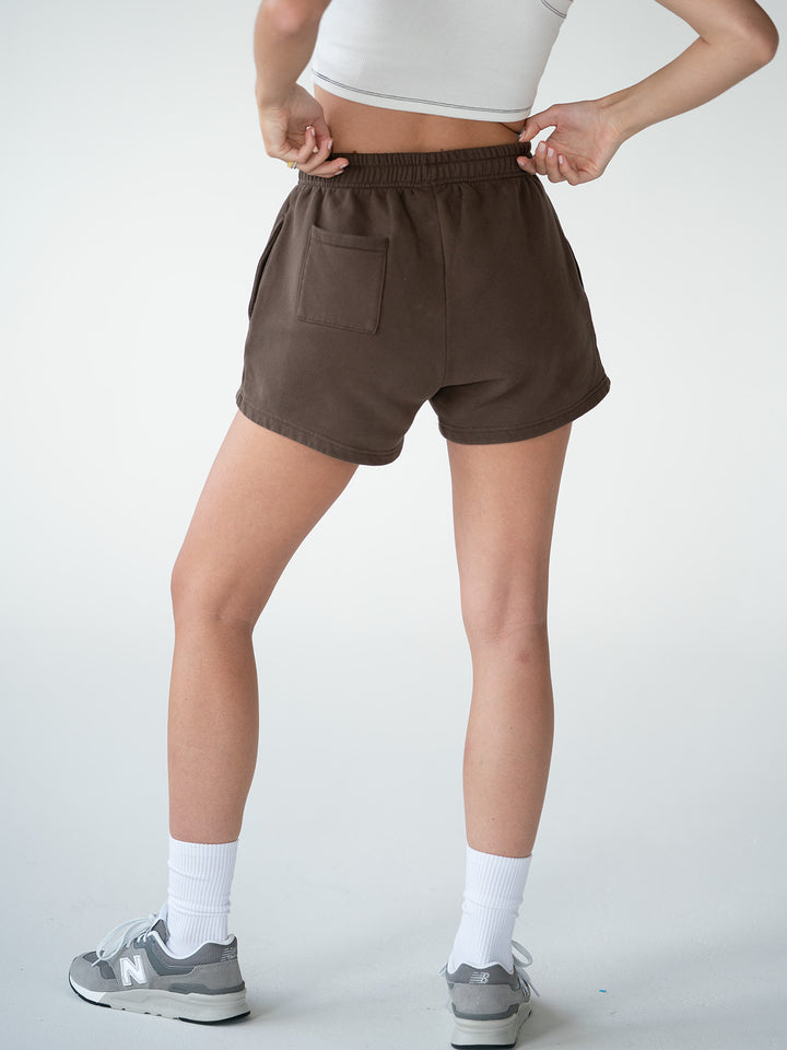 SET - ESSENTIALS - HALF-ZIP SWEATER AND SHORTS • BROWN