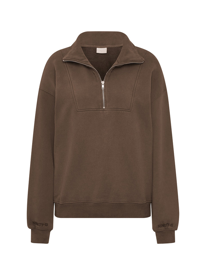SET - ESSENTIALS - HALF-ZIP SWEATER AND SHORTS • BROWN