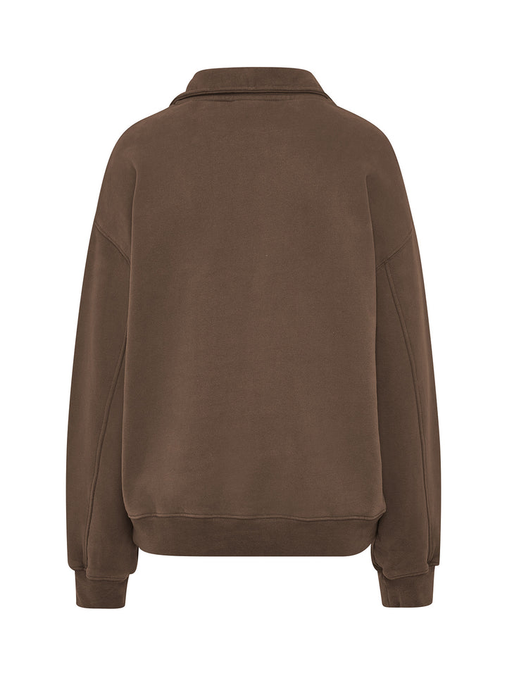 SET - ESSENTIALS - HALF-ZIP SWEATER AND SHORTS • BROWN