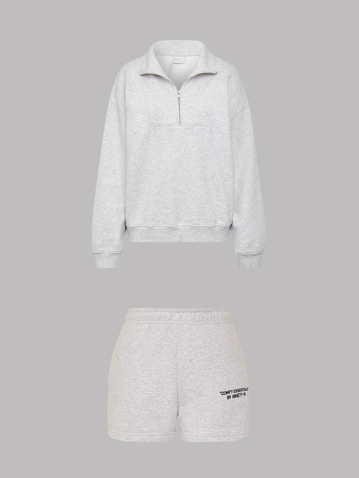 SET - ESSENTIALS - HALF-ZIP SWEATER AND SHORTS • LIGHT GREY