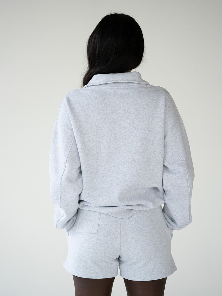 SET - ESSENTIALS - HALF-ZIP SWEATER AND SHORTS • LIGHT GREY