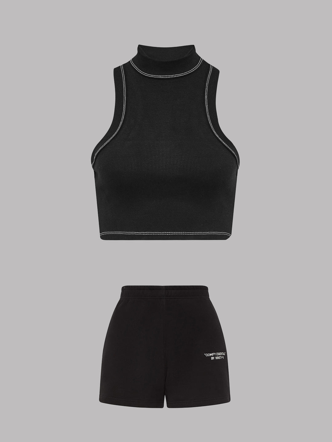 SET - ESSENTIALS - RIBBED CROPPED TOP AND SHORTS • BLACK