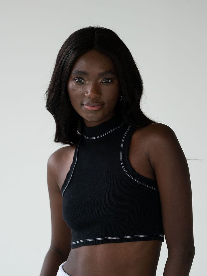 SET - ESSENTIALS - RIBBED CROPPED TOP AND SHORTS • BLACK