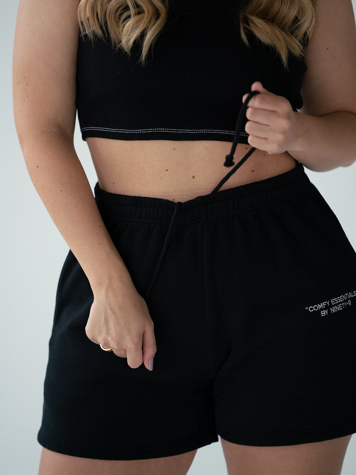 SET - ESSENTIALS - RIBBED CROPPED TOP AND SHORTS • BLACK