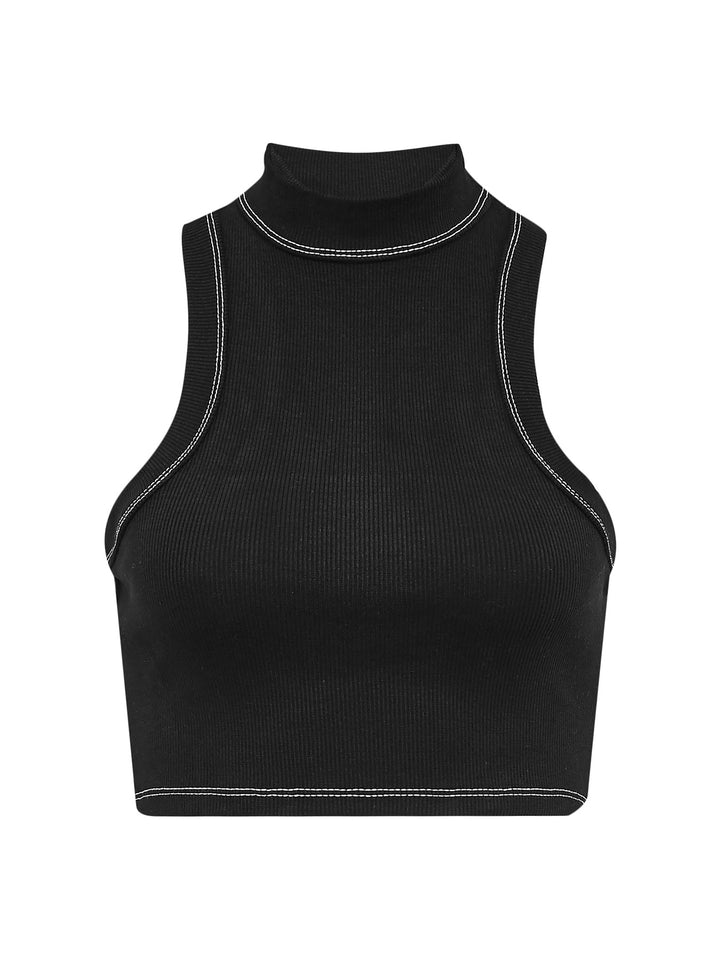 SET - ESSENTIALS - RIBBED CROPPED TOP AND SHORTS • BLACK