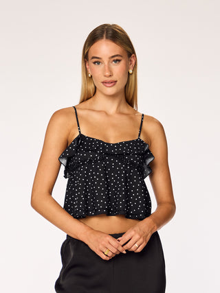 LIVA - Ruffle Top • Black Polka Dot