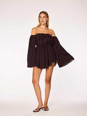 LIVA - Off Shoulder Playsuit • Dark Mocha