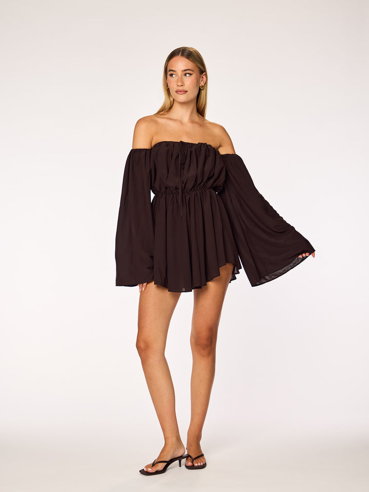 LIVA - Off Shoulder Playsuit • Dark Mocha