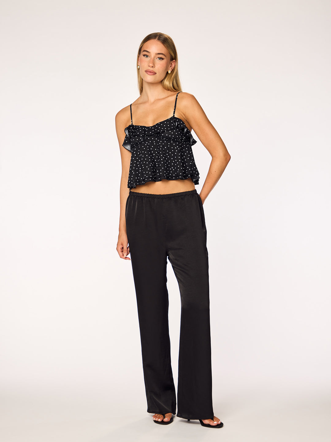 LIVA - Ruffle Top • Black Polka Dot