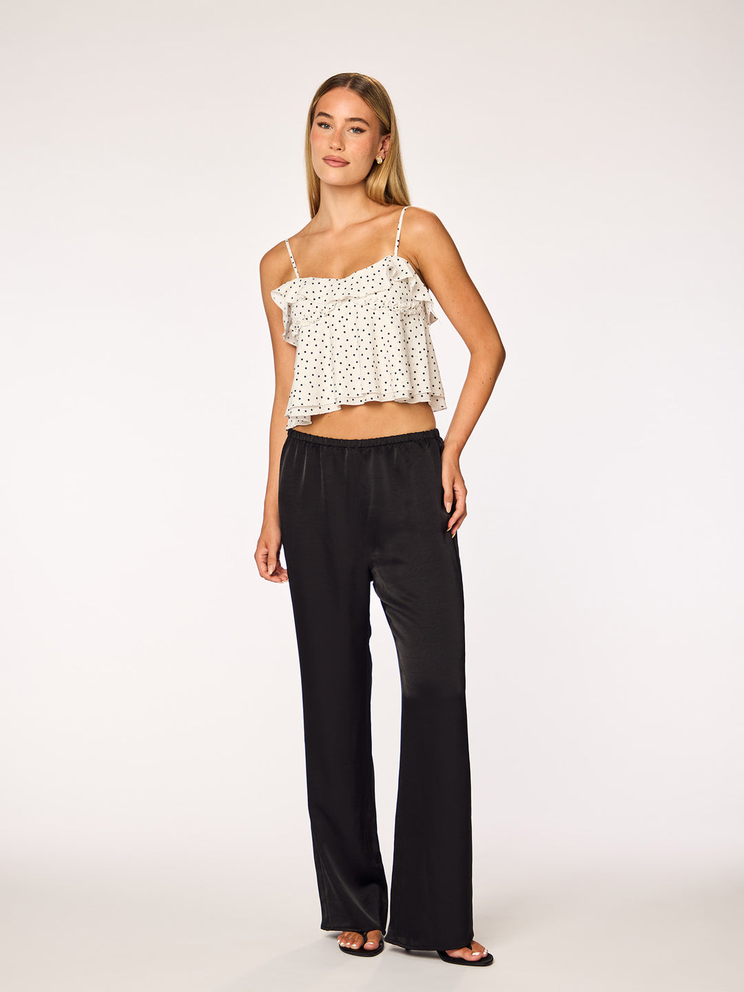 LIVA - Ruffle Top • Ivory Polka Dot