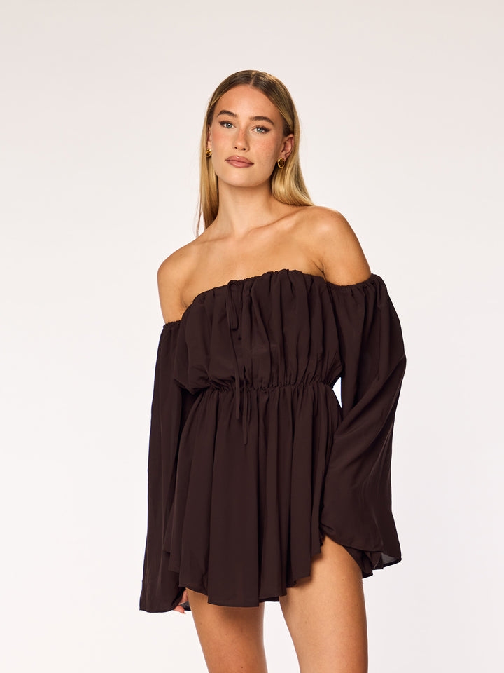 LIVA - Off Shoulder Playsuit • Dark Mocha