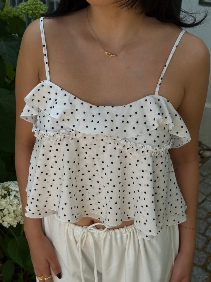 LIVA - Ruffle Top • Ivory Polka Dot