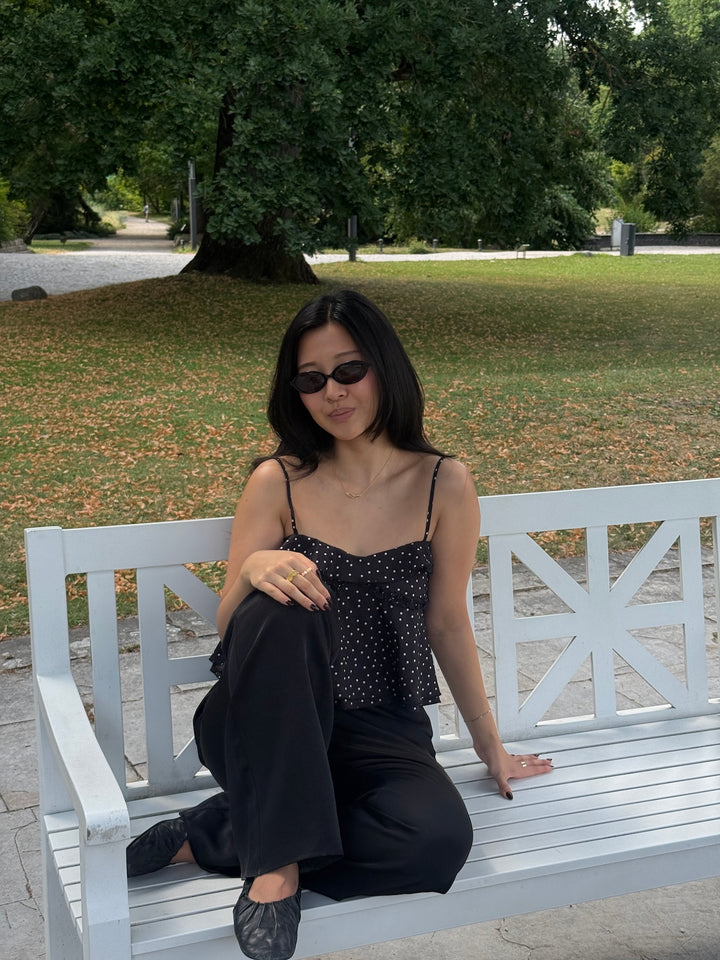 LIVA - Ruffle Top • Black Polka Dot