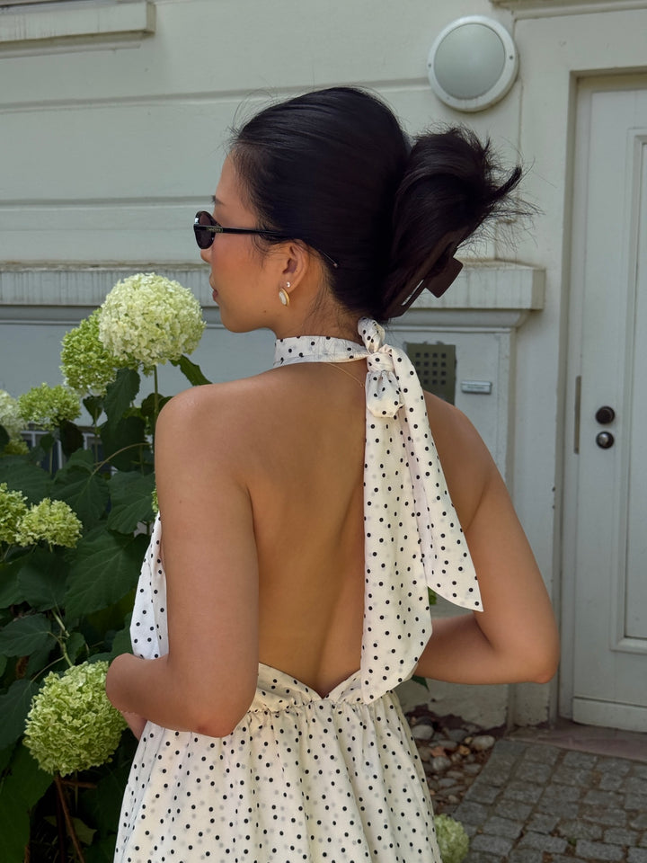 LIVA - Neckholder Playsuit • Ivory Polka Dot