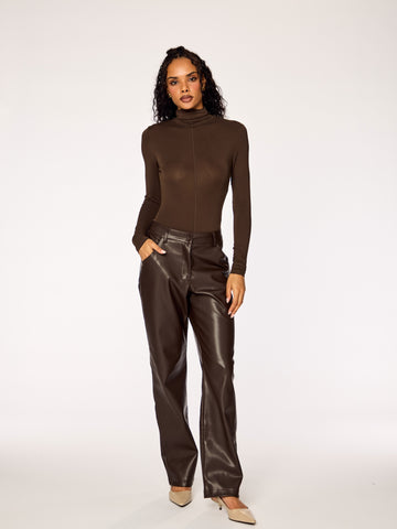 ORA - PU Leather Pants • Cocoa