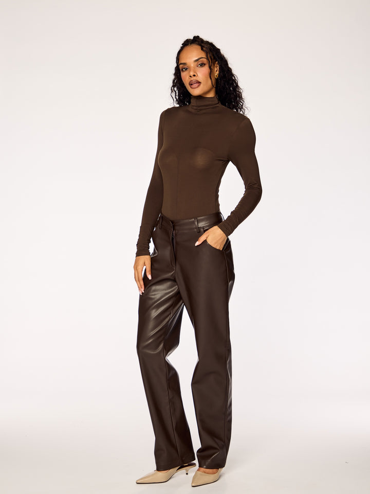 ORA - PU Leather Pants • Cocoa
