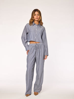 MAEL - Pants • Striped Steel Blue