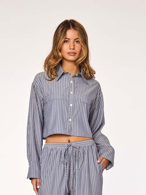 MAEL - Cropped Blouse • Striped Steel Blue