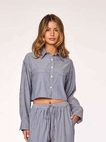 MAEL - Cropped Blouse • Striped Steel Blue