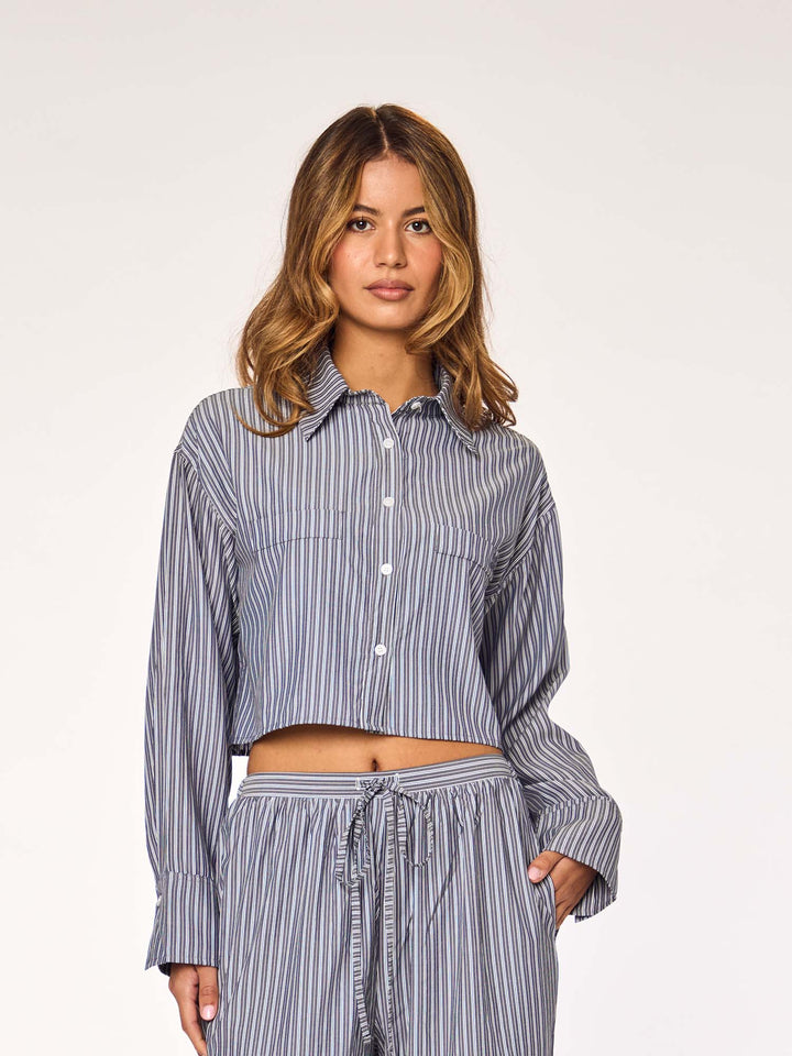 MAEL - Cropped Blouse • Striped Steel Blue