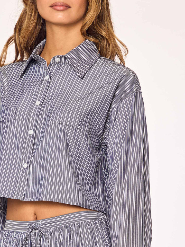 MAEL - Cropped Blouse • Striped Steel Blue