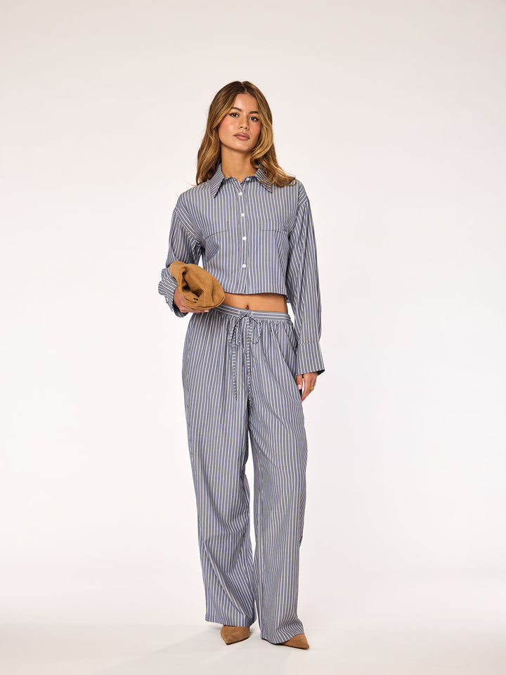 MAEL - Cropped Blouse • Striped Steel Blue