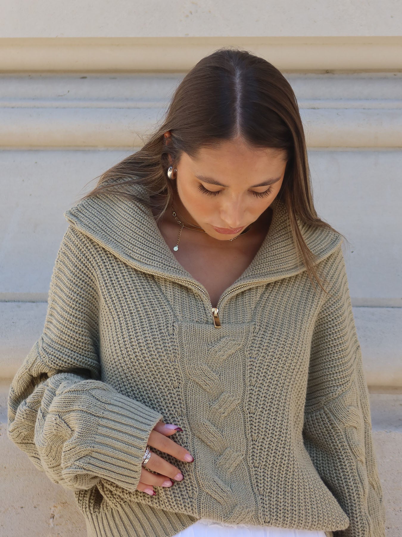 KNITTED - Half-Zip Sweater • Pistachio