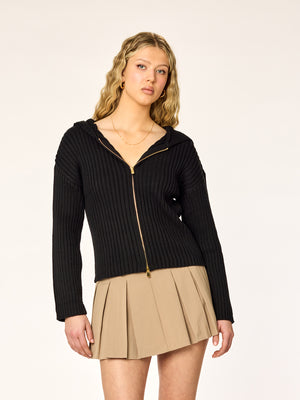 KNITTED - Zip-Hood Cardigan • Black
