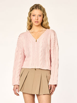 KNITTED - Cropped Braid Cardigan • Light Blossom