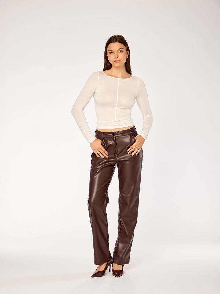 ORA - PU Leather Pants • Dark Oak