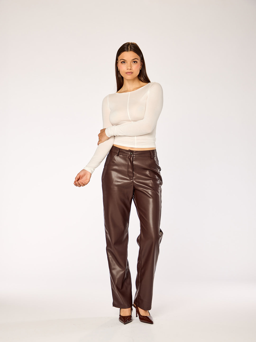 ORA - PU Leather Pants • Dark Oak