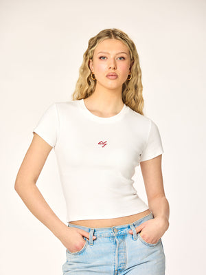 LUCKY - Baby Tee • White