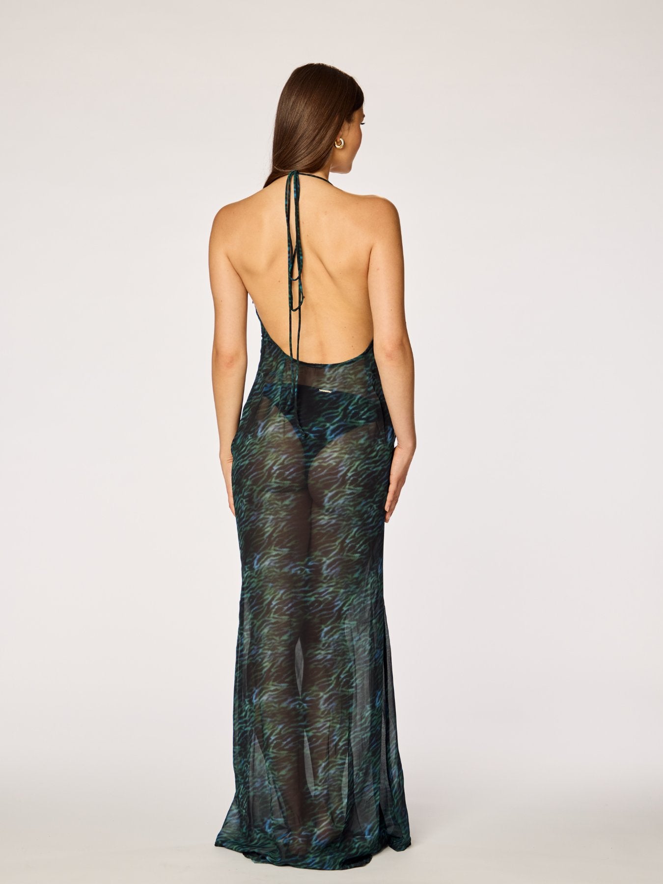 NAYA - Sheer Low Back Maxi Dress Dark Jungle NINETY-9 NAYA - Sheer Low Back Maxi Dress Dark Jungle NINETY-9