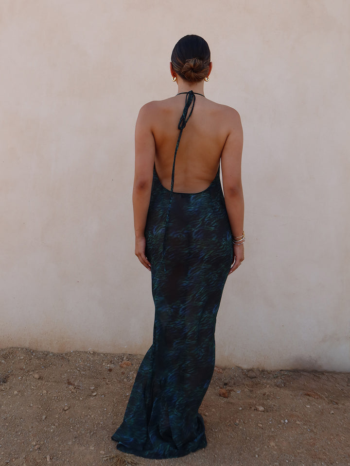 NAYA - Sheer Low Back Maxi Dress • Dark Jungle