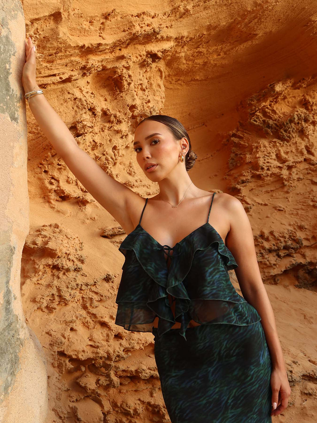 ROMANTIC - Sheer Volant Top • Dark Jungle