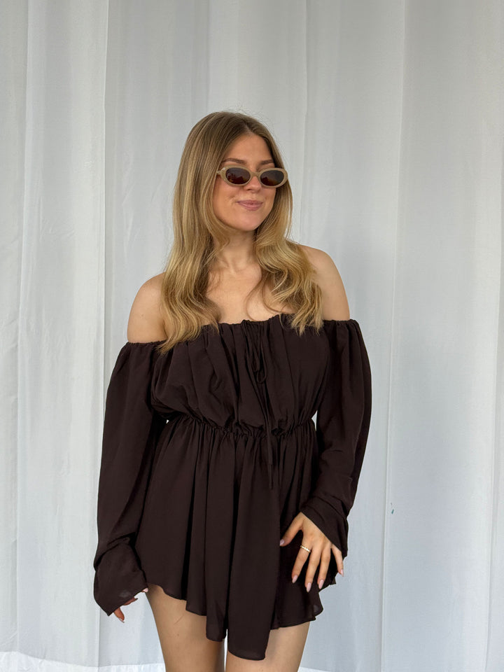 LIVA - Off Shoulder Playsuit • Dark Mocha