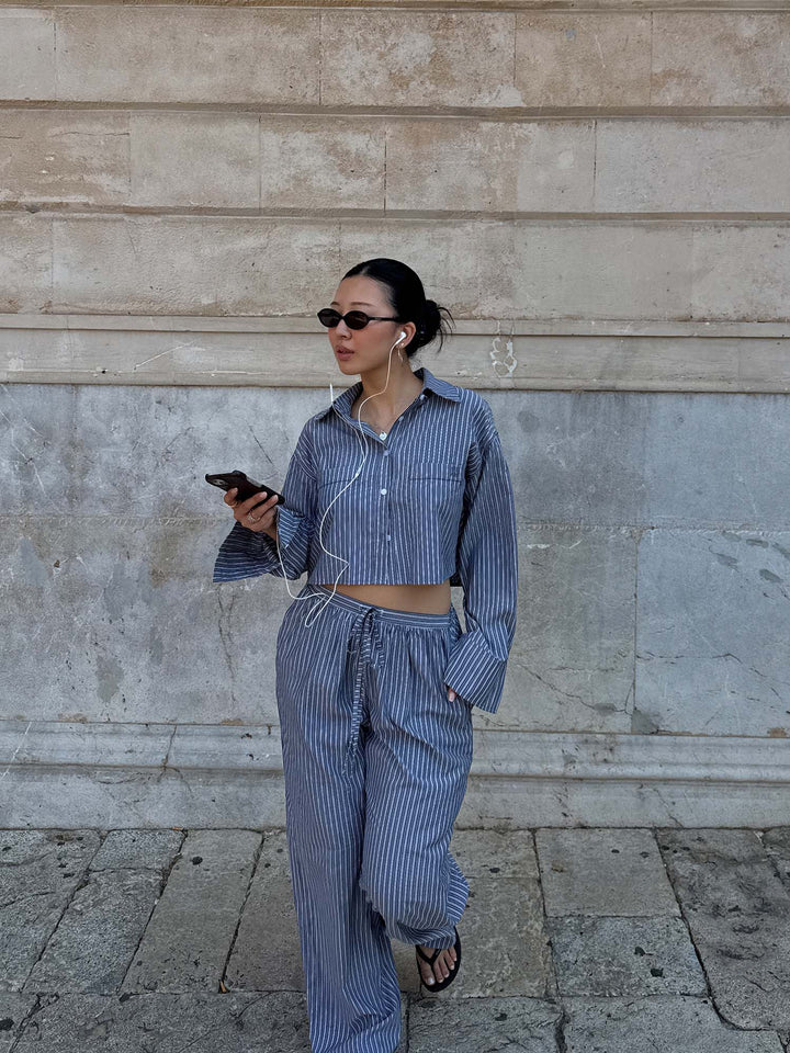 MAEL - Pants • Striped Steel Blue