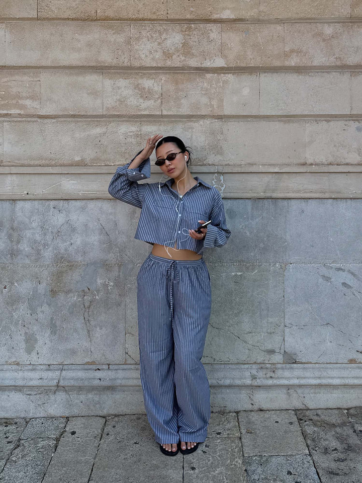MAEL - Pants • Striped Steel Blue