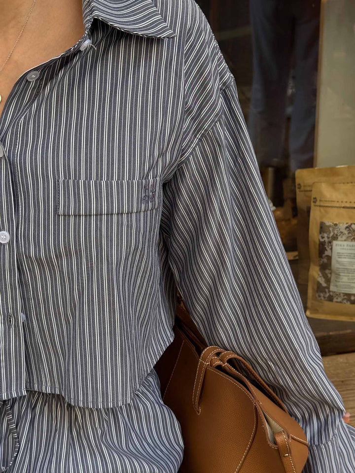 MAEL - Cropped Blouse • Striped Steel Blue