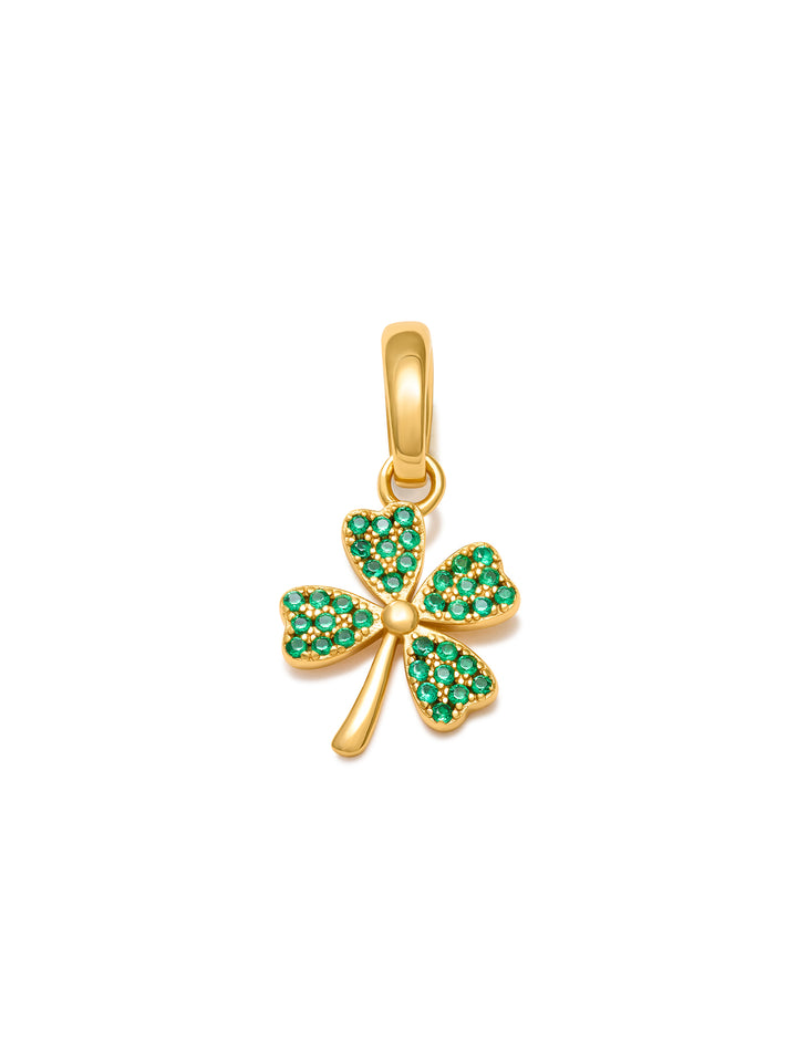 EMERALD CLOVER - Charm • Color: 18K Yellow Gold-CZ-green