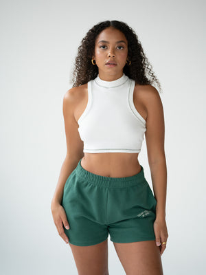 CONTRAST - Ribbed Cropped Top • White