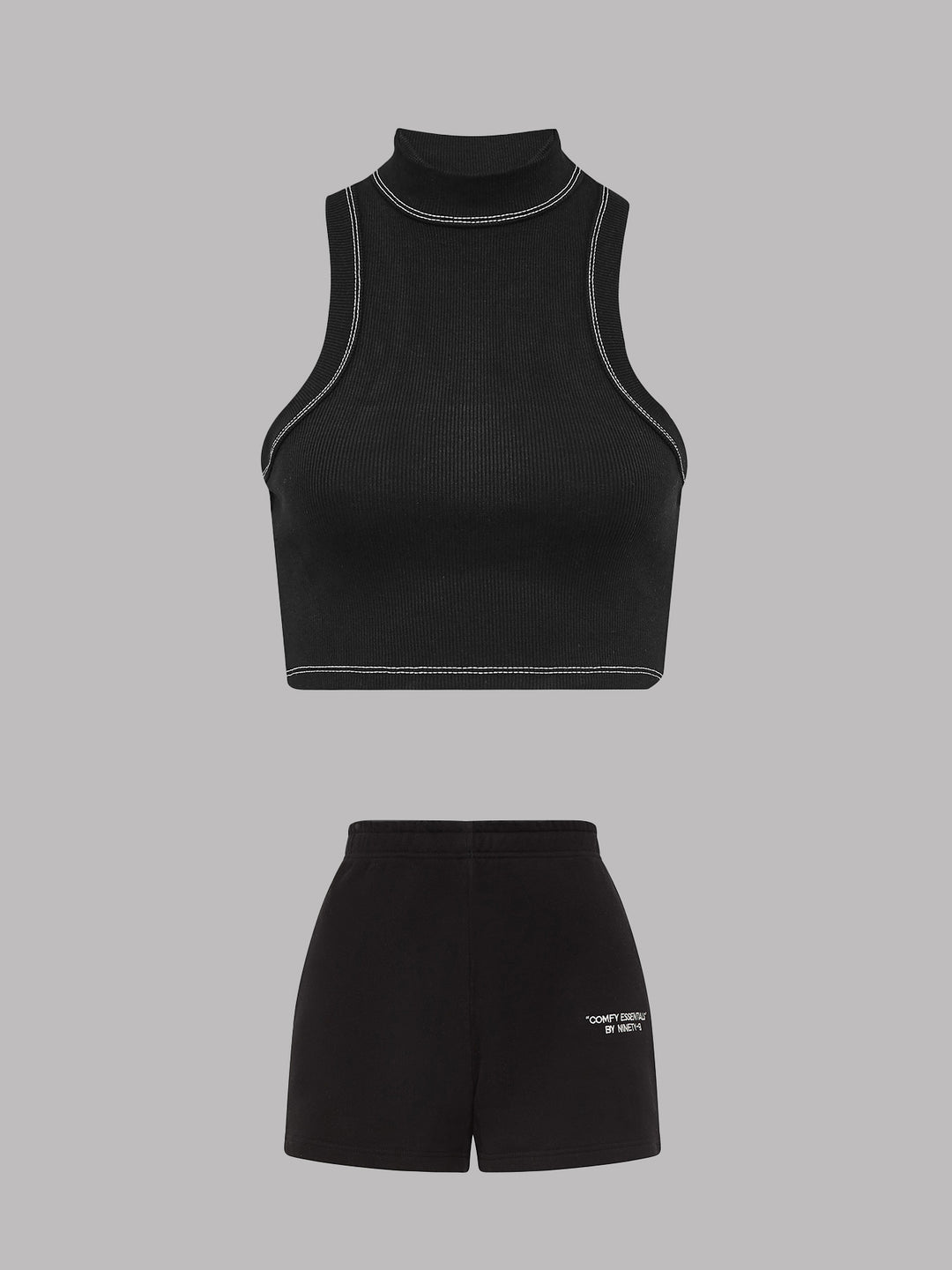 SET - ESSENTIALS - RIBBED CROPPED TOP AND SHORTS • BLACK