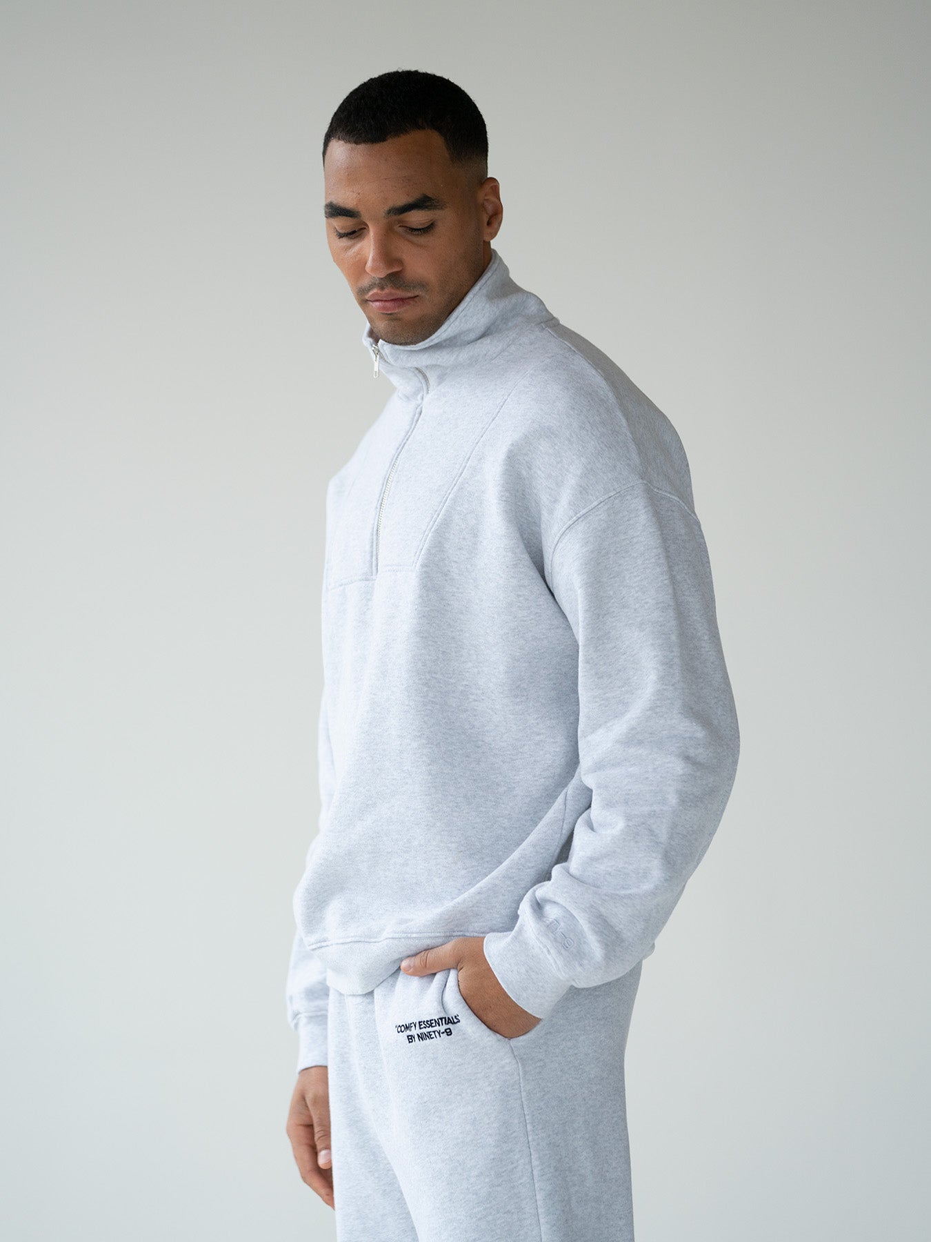 ESSENTIALS - Half-Zip Sweater • Light Grey – NINETY-9